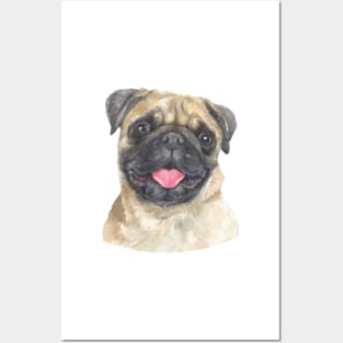 Fawn Pug Watercolor Art Posters and Art